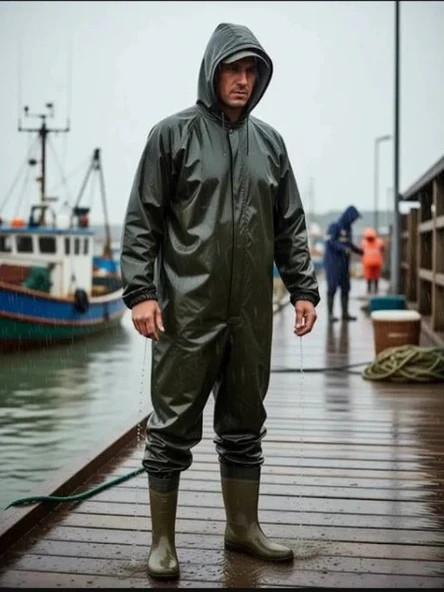 Su Geçirmez Boy Tulum Kapüşonlu Önü Fermuarlı Ve Patlı Yağmurluk Tulum ürün görseli