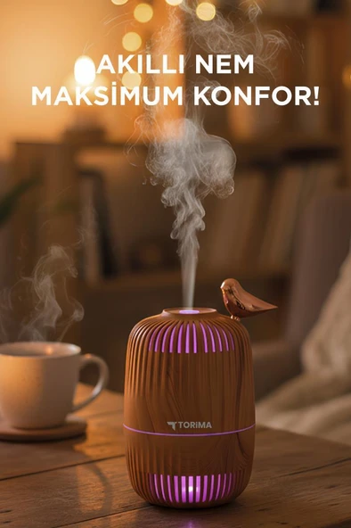 Torima H17 Açık Kahverengi Kuş Detaylı Ahşap Görünümlü 280ml Hava Nemlendirici Buhar Makinesi - Resim 2