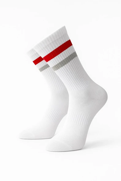 Erkek Spor Çorap 2’li Set – Pamuklu, Nefes Alan, Esnek Çizgili Model - Resim 7