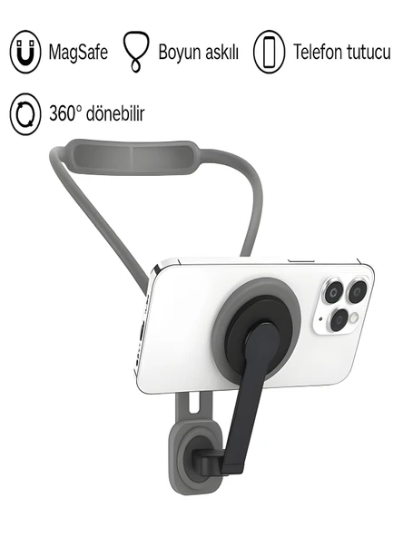 360 Ayarlanabilir N52 Mıknatıslı Magsafe Boyun Askılı Telefon Tutucu Eller Serbest Kullanım ürün görseli 1