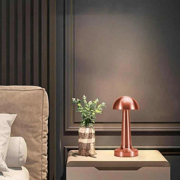 Mantar Model Bronz Renk Şarjlı Dokunmatik 3 Renkli LED Masa Lambası (5284) ürün görseli