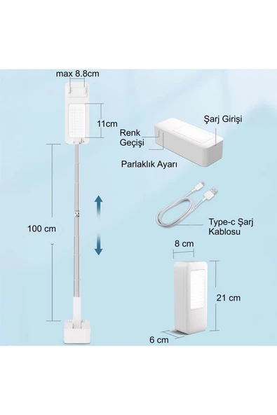 Plentiful Canlı Yayın Braketi Çok Fonksiyonlu Led Işıklı 360 Derece Kumandalı Selfie Telefon Standı - Resim 3