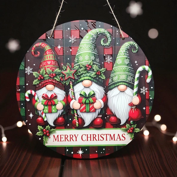 Yılbaşı Cüceleri Kapı ve Duvar Süsü Merry Christmas 2 - Resim 3