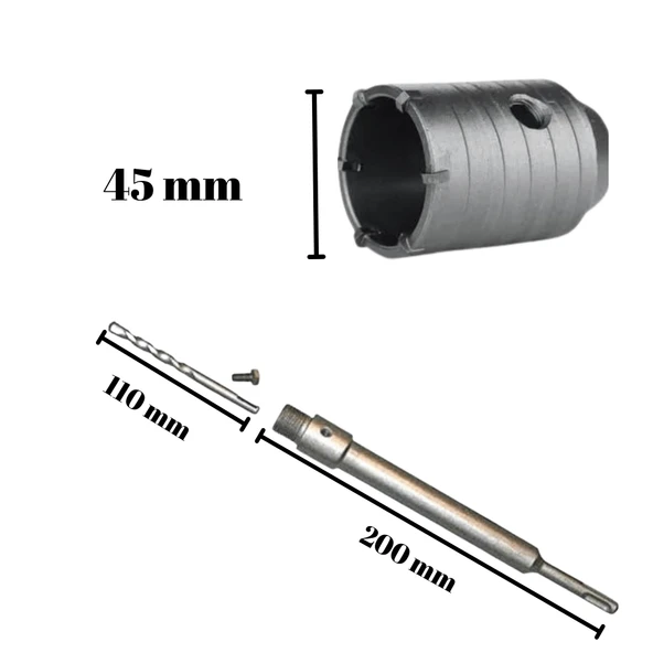 Tomax SDS Plus Elmaslı Beton Delme Ucu 45 mm Panç + 200 mm Adaptör - Resim 2