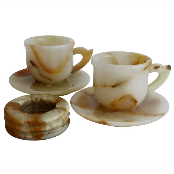 Oniks Doğal Taş 2’li Fincan ve 3 İnç Kül Tablası Seti ürün görseli