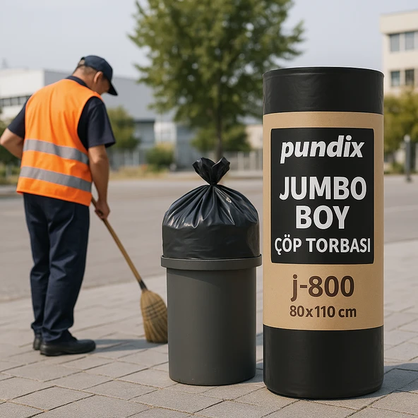 Pundix J800 Jumbo Boy Çöp Torbası 80X110 cm 1 Koli 10 Rulo x 10 Adet Profesyonel Endüstriyel Kullanım Dayanıklı, Sızdırmaz ve Geniş Hacimli Çöp Poşeti - Resim 2