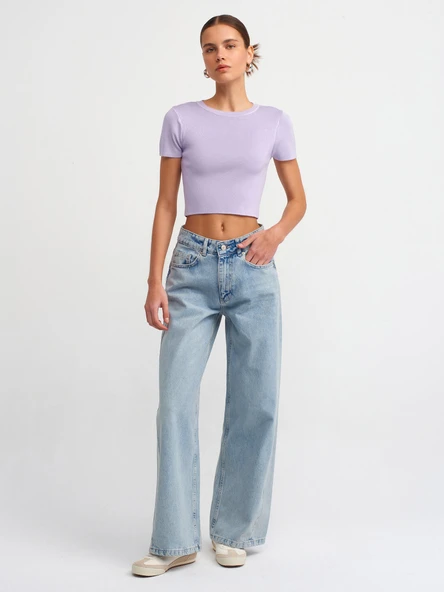 10357 DİLVİN KAZAK BİSİKLET YAKA KISA KOL CROP - Resim 10