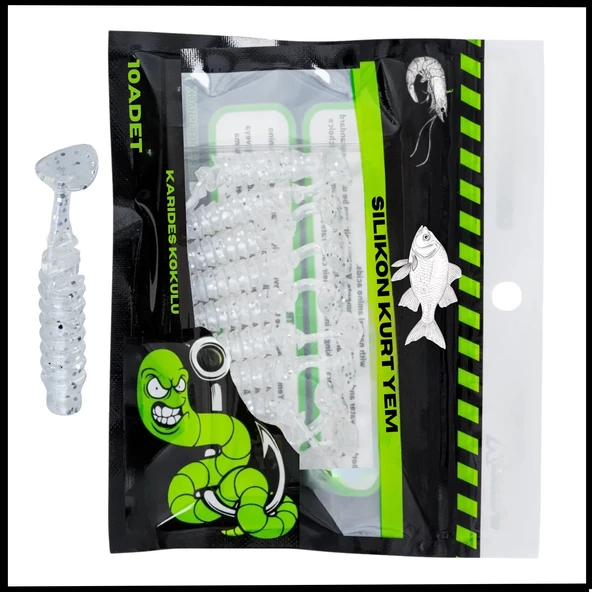 Uyguna-Yakala 1,5g 45mm -10 Adet  Silikon Kurt Yem  UV Silikon - Karides Kokulu-Simli Beyaz  -1002-UW ürün görseli