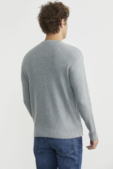 Motif Detaylı Bisiklet Yaka Triko Kazak - Gri - Resim 4