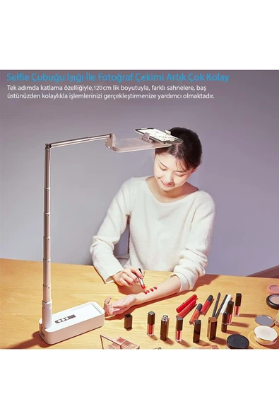 Plentiful Canlı Yayın Braketi Çok Fonksiyonlu Led Işıklı 360 Derece Kumandalı Selfie Telefon Standı - Resim 7