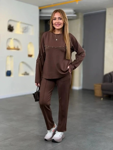 Kadın Inci Detay Modal Kumaş Ikili Takım - Resim 8