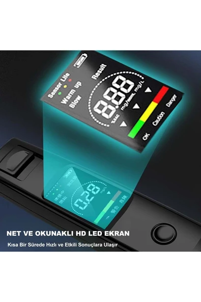 Plentiful Taşınabilir Alkol Ölçüm Test Cihazı Trafik Alkol Tester Yüksek Hassasiyet Hızlı Tepki Şarjlı - Resim 5