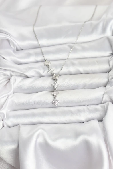 316L Çelik Zincir Gümüş Renk Yonca Model Kadın Kolye - TJ-BKO10675 - Resim 2