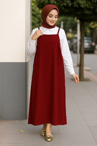 Kadın Bordo Basic Ayarlanabilir Askılı Jile Elbise – Şık, Rahat ve 4 Mevsim Kullanıma Uygun ürün görseli