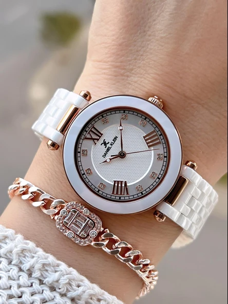 Daniel Klein Seramik Kordon Özel Tasarım 2 Yıl Garantili 3 Atm Kadın Kol Saati+Bileklik SR.14282.1 ürün görseli