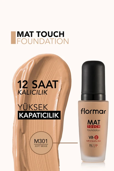 Flormar Mat Bitişli Fondöten (soğuk Alt Ton) - Mat Touch Foundation - M301 Soft Beige - Resim 4