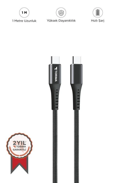 Torima AP210 Siyah 3.0A TYPE-C TO TYPE-C Şarj-Data Kablosu 1metre ürün görseli
