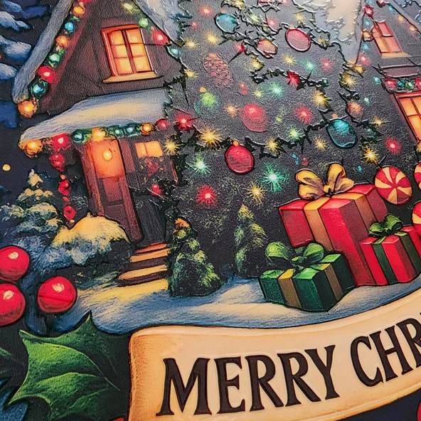 Yılbaşı Ağaçlı Yeni Yıl Evi Kapı ve Duvar Süsü - Resim 3