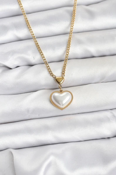 316L Çelik Zincir Gold Renk Bombeli Kalp Model Kadın Kolye - TJ-BKO10685 ürün görseli