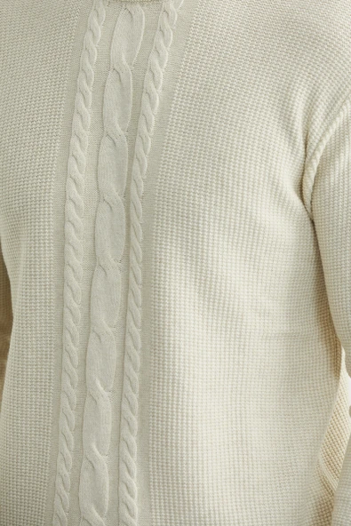 Motif Detaylı Bisiklet Yaka Triko Kazak - Taş - Resim 5