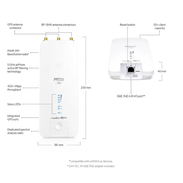 UBIQUITI RP-5AC-GEN2 ROCKET PRISM 5AC 5GHZ 500MBPS PTP/PTMP DIŞ ORTAM ACCESS POINT - Resim 2