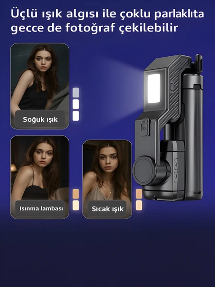 Uzaktan Kumandalı 101cm LED Işıklı Al Tripod Yapay Zeka Destekli Titreşim Engelli Gimbal - Resim 7