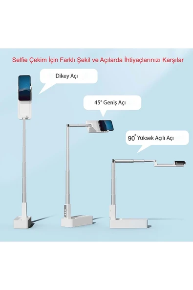 Plentiful Canlı Yayın Braketi Çok Fonksiyonlu Led Işıklı 360 Derece Kumandalı Selfie Telefon Standı - Resim 2