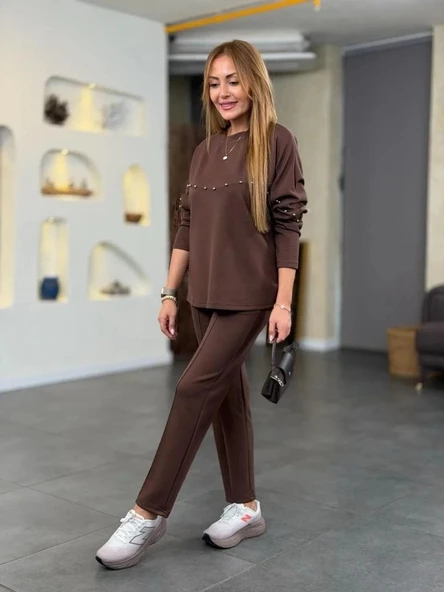 Kadın Inci Detay Modal Kumaş Ikili Takım - Resim 9