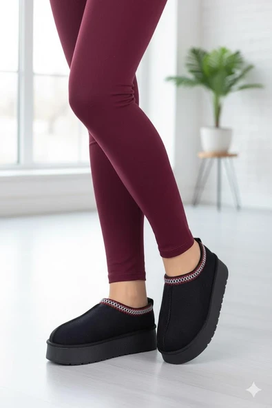 Fort 1191 İçi Kürklü Kalın Taban Önü Kapalı Kışlık Kadın Terlik - Resim 2