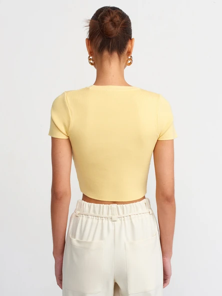 10357 DİLVİN KAZAK BİSİKLET YAKA KISA KOL CROP - Resim 7