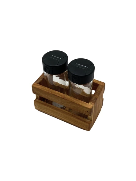 Ahşap Doğal 2Li Baharatlık Ahşap Cam Set Takımı(SET)(KİRAZ) Ahşap Rengi 2 SET - Resim 3