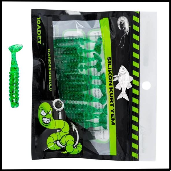 Uyguna-Yakala 1,5g 45mm -10 Adet  Silikon Kurt Yem  UV Silikon - Karides Kokulu-Yeşil  -1002-CG ürün görseli