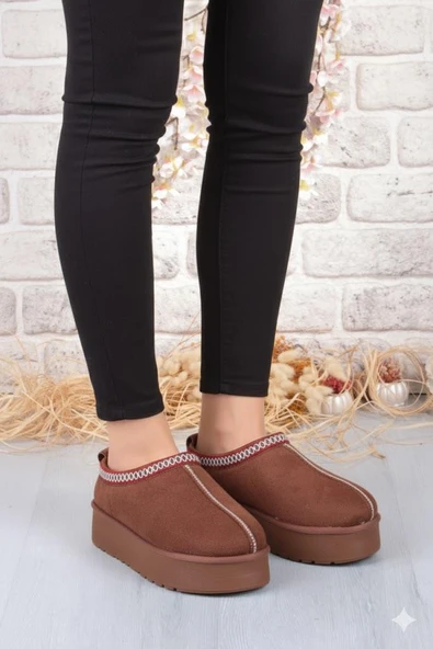 Fort 1191 İçi Kürklü Kalın Taban Önü Kapalı Kışlık Kadın Terlik - Resim 9