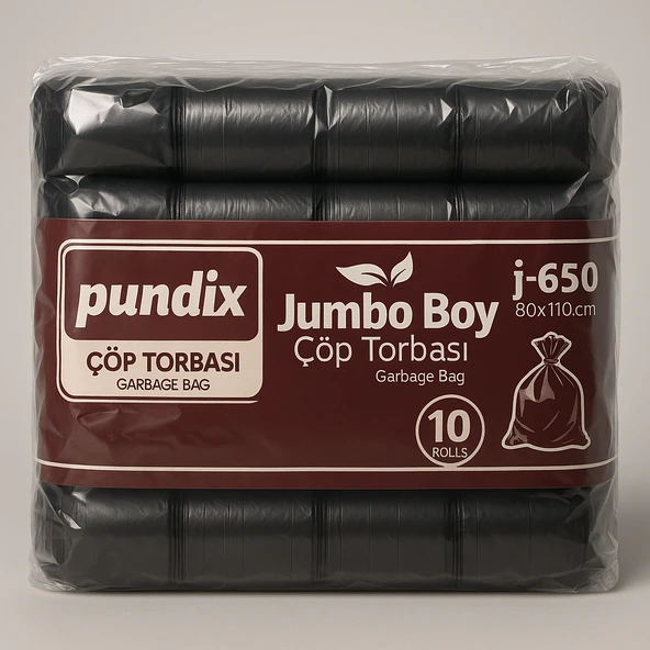Pundix J650 Endüstriyel Jumbo Boy Çöp Poşeti 80X110 cm 1 Koli 10 Rulo 100 Adet Dayanıklı, Sızdırmaz ve Geniş Hacimli Çöp Torbası ürün görseli 1