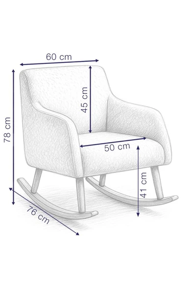 LOOP Sallanan Sandalye – Ekru Teddy Kumaş | Doğal Ahşap Ayaklı Berjer - Sallanan Koltuk - Resim 5