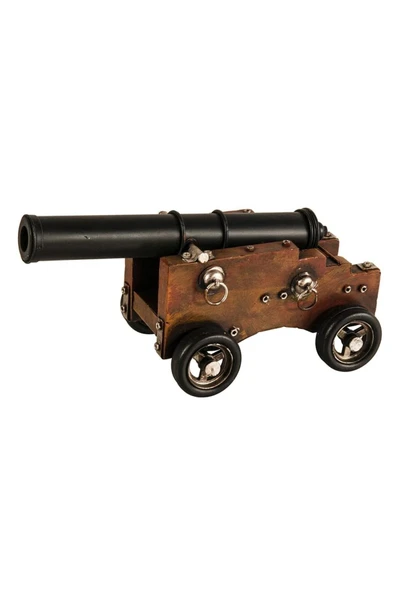 Vintage Savaş Gemisi Topu Nostaljik Metal Top Arabası 29cm - Resim 6