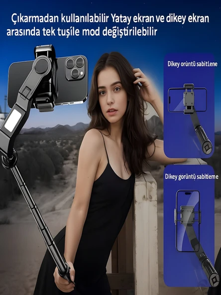 Uzaktan Kumandalı 101cm LED Işıklı Al Tripod Yapay Zeka Destekli Titreşim Engelli Gimbal - Resim 4