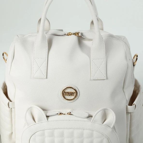 M&Y Kitty Deri Anne Bebek Bakım Sırt Çantası 7271 Krem - Resim 3