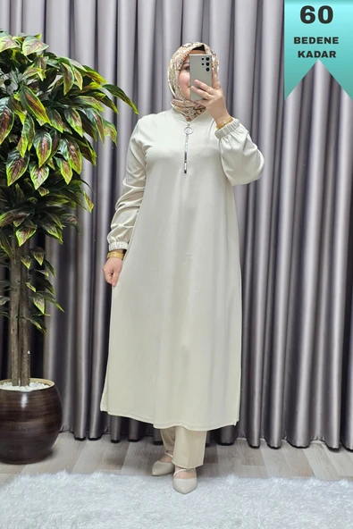 Kadın Tesettür Giyim Büyük Beden Fermuarlı Jumbo Uzun Tunik - Resim 6