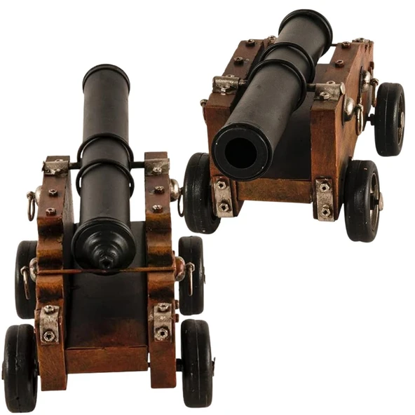 Vintage Savaş Gemisi Topu Nostaljik Metal Top Arabası 29cm - Resim 5