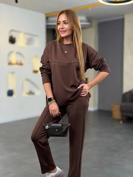 Kadın Inci Detay Modal Kumaş Ikili Takım - Resim 6