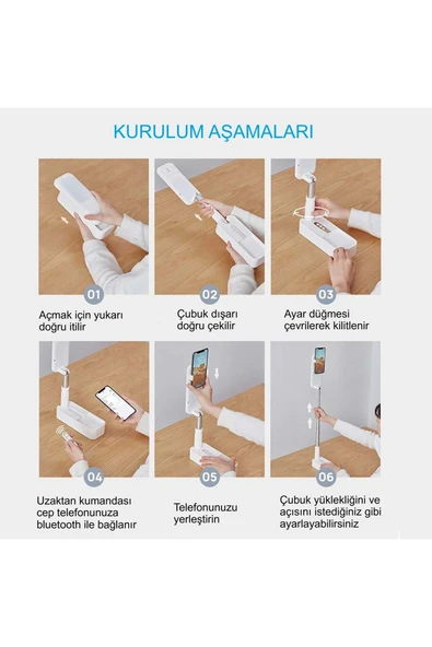 Plentiful Canlı Yayın Braketi Çok Fonksiyonlu Led Işıklı 360 Derece Kumandalı Selfie Telefon Standı - Resim 5