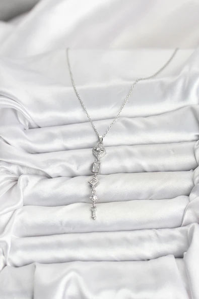 316L Çelik Zincir Gümüş Renk Kutup Yıldızı Enerji Model Kadın Y Kolye - TJ-BKO10673 - Resim 2