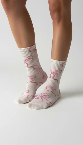 Plus Scorpion Kadın Pembe Kurdele Desenli Soket Çorap – Pamuklu, Esnek, Nefes Alabilir (36-40) ürün görseli