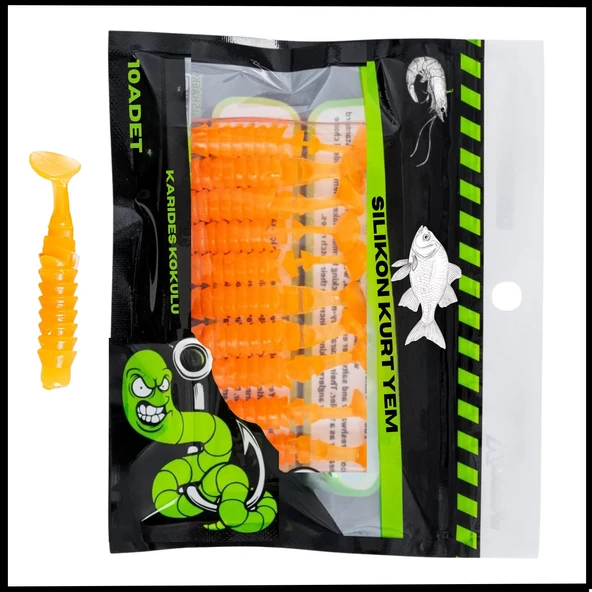 Uyguna-Yakala 1,5g 45mm -10 Adet  Silikon Kurt Yem  UV Silikon - Karides Kokulu-Turuncu  -1002-OR ürün görseli