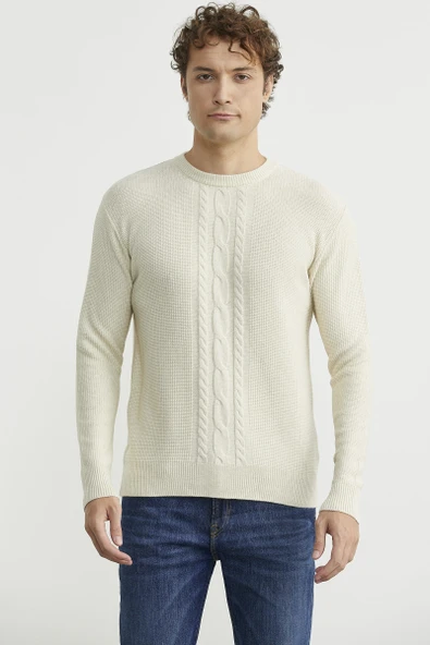 Motif Detaylı Bisiklet Yaka Triko Kazak - Taş ürün görseli 1