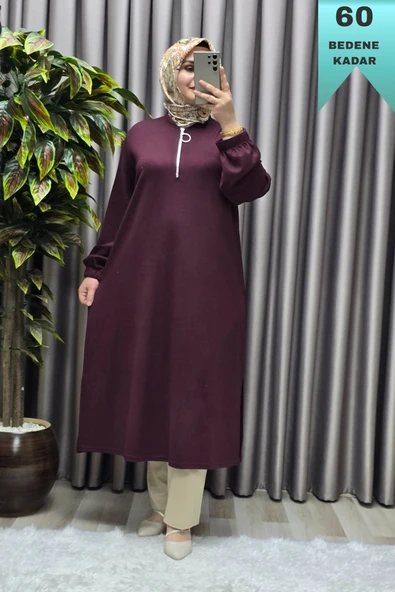 Kadın Tesettür Giyim Büyük Beden Fermuarlı Jumbo Uzun Tunik ürün görseli