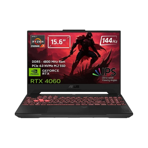 Tuf Gaming A15 FA507NVR-LP147 55 R7 7435HS 48GB 1TB SSD RTX4060 144Hz Windows 11 Pro 15.6 FHD P55 ürün görseli 1