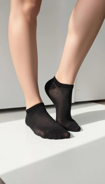 Kadın Görünmez Çorap 3’lü Set – Pamuklu, Esnek, File Dokulu (Siyah Gri Beyaz) - Resim 7
