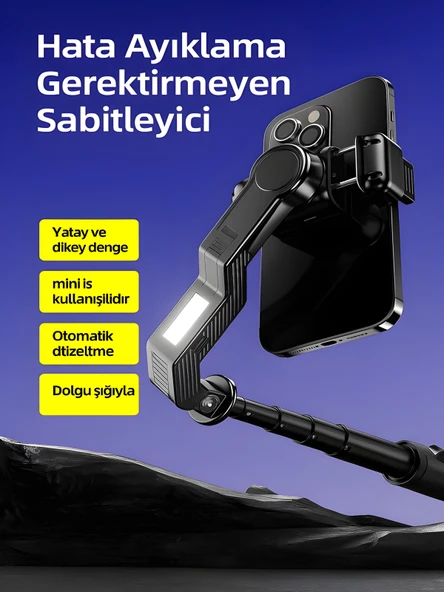 Uzaktan Kumandalı 101cm LED Işıklı Al Tripod Yapay Zeka Destekli Titreşim Engelli Gimbal - Resim 2